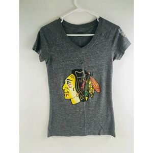 Reebook T Shirt Women's Size S Short Sleeve Black Hawks Kane 88 V Neck Pullover